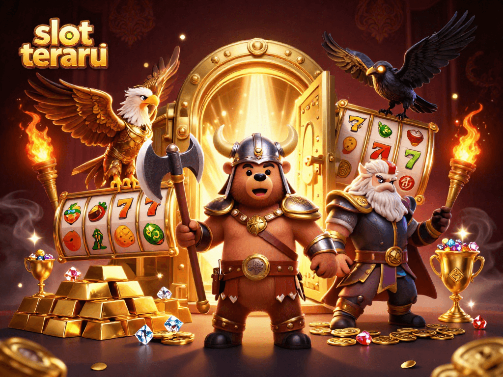 Experience the excitement of slot terbaru with dynamic 3D illustrations featuring Viking and mystical elements.