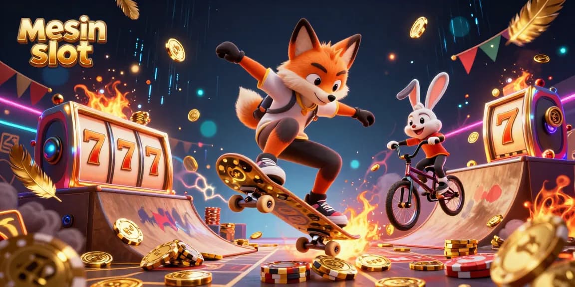 Experience thrilling action with a mesin slot gaming scene featuring a fox and rabbit in a dynamic casino atmosphere.