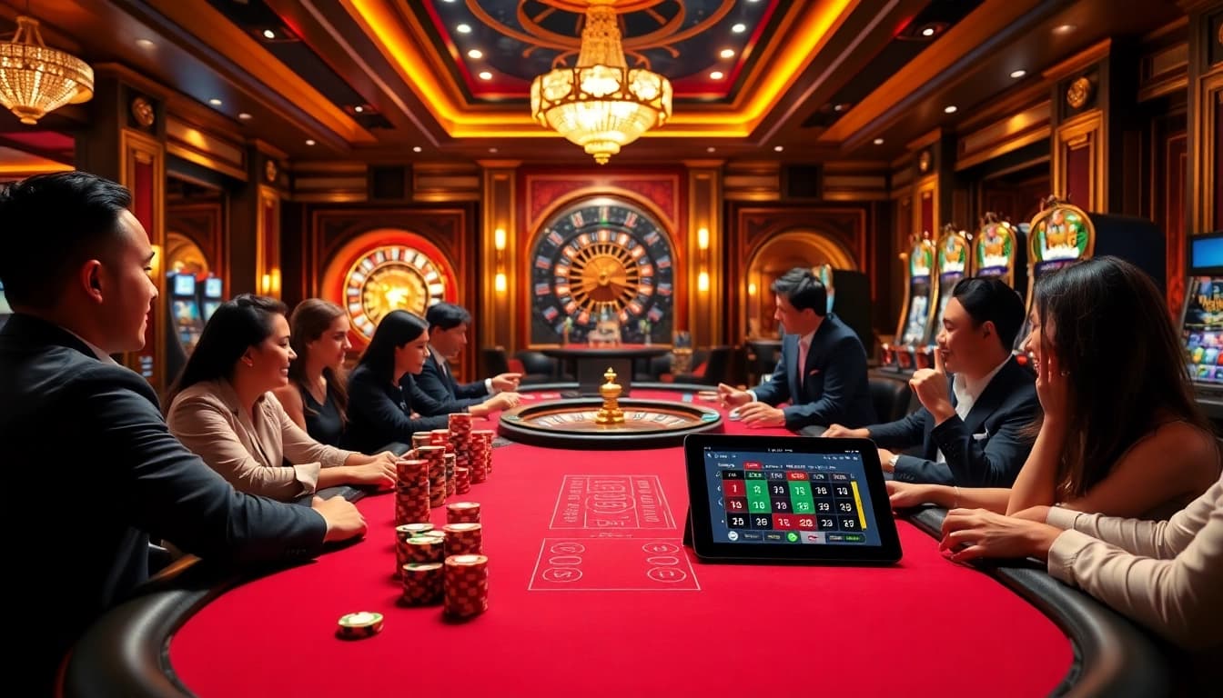 joueurs de site de casino en ligne profitant d'une partie de poker dynamique avec des jetons colorés.
