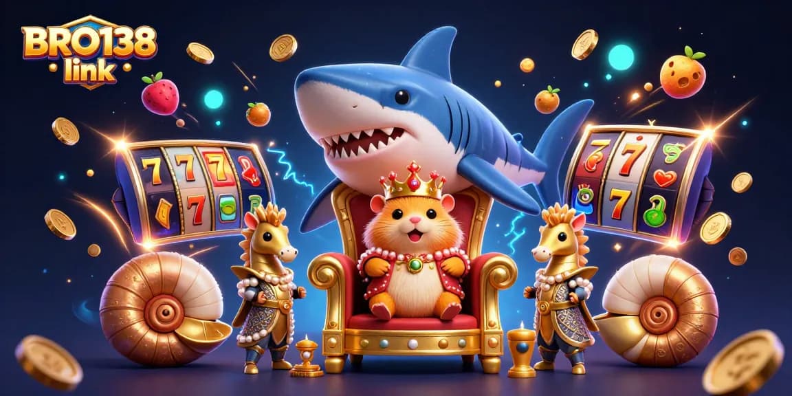 Spin the slots and win with BRO138 link, witnessing the dynamic casino-themed scene filled with action and excitement.