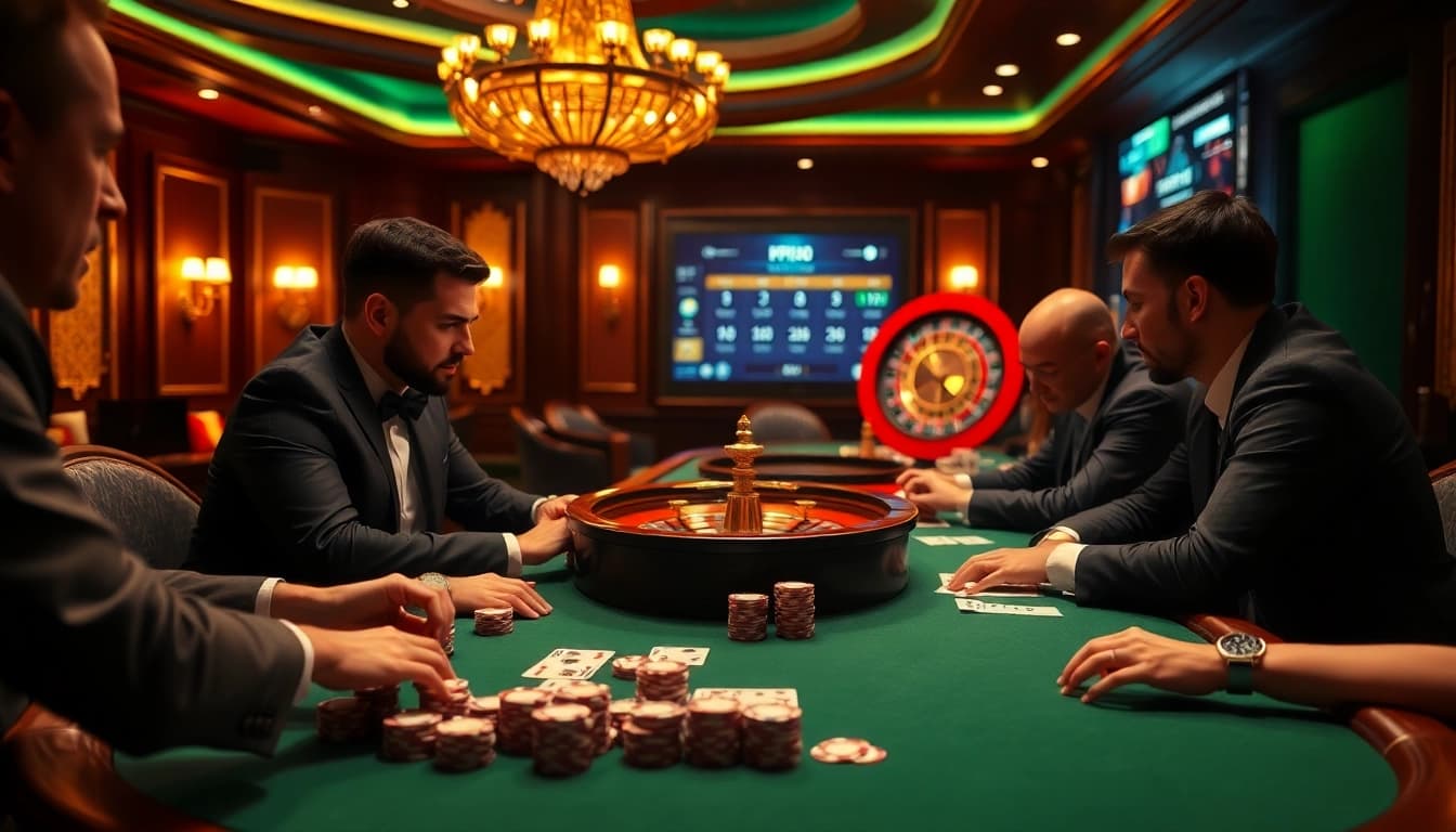KPI4D poker action scene showcasing players' excitement at a casino table.