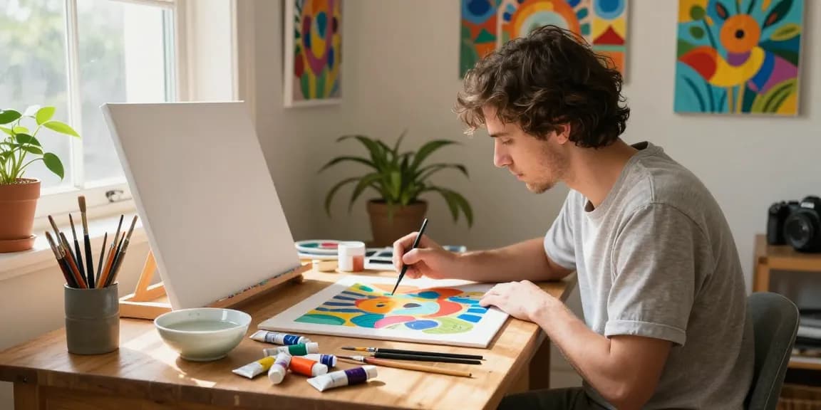 Creating a custom paint by number masterpiece in a serene studio