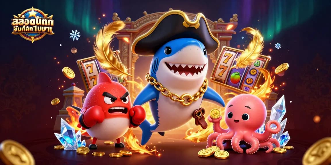 Play exciting slots with minimum deposit of 1 baht with สล็อตฝากขั้นต่ำ1บาท, featuring vibrant characters and dynamic casino elements.