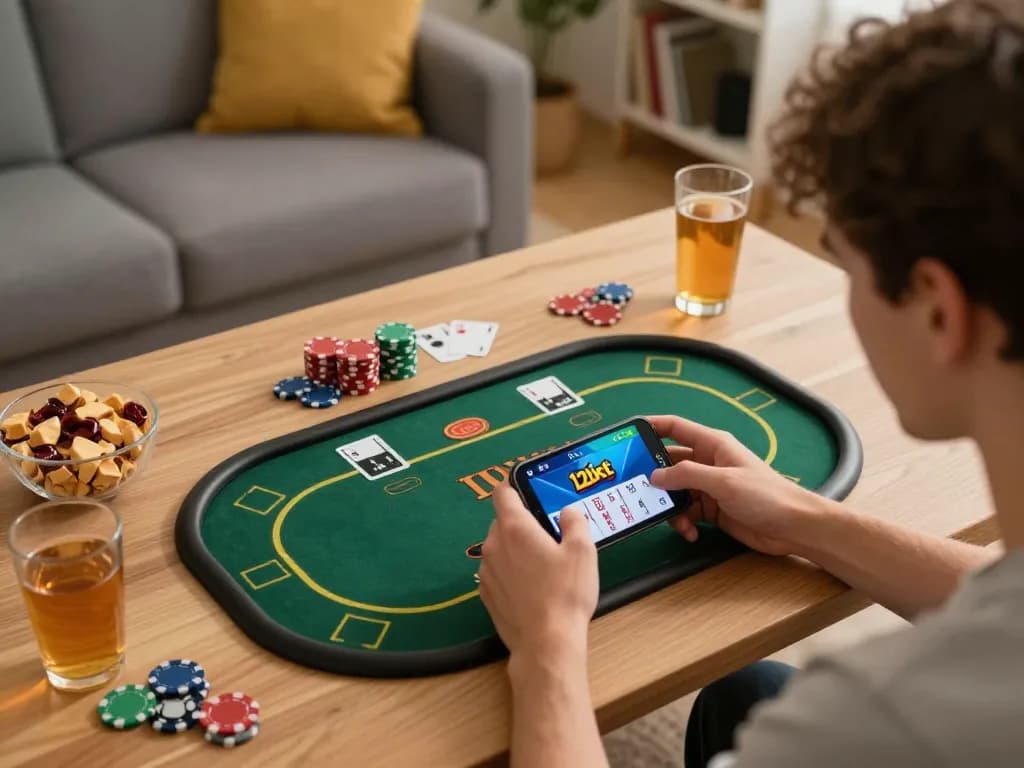 Người dùng đang chơi ứng dụng Link 12bet trong một không gian làm việc tại nhà thoải mái trong một phiên cá cược thú vị.