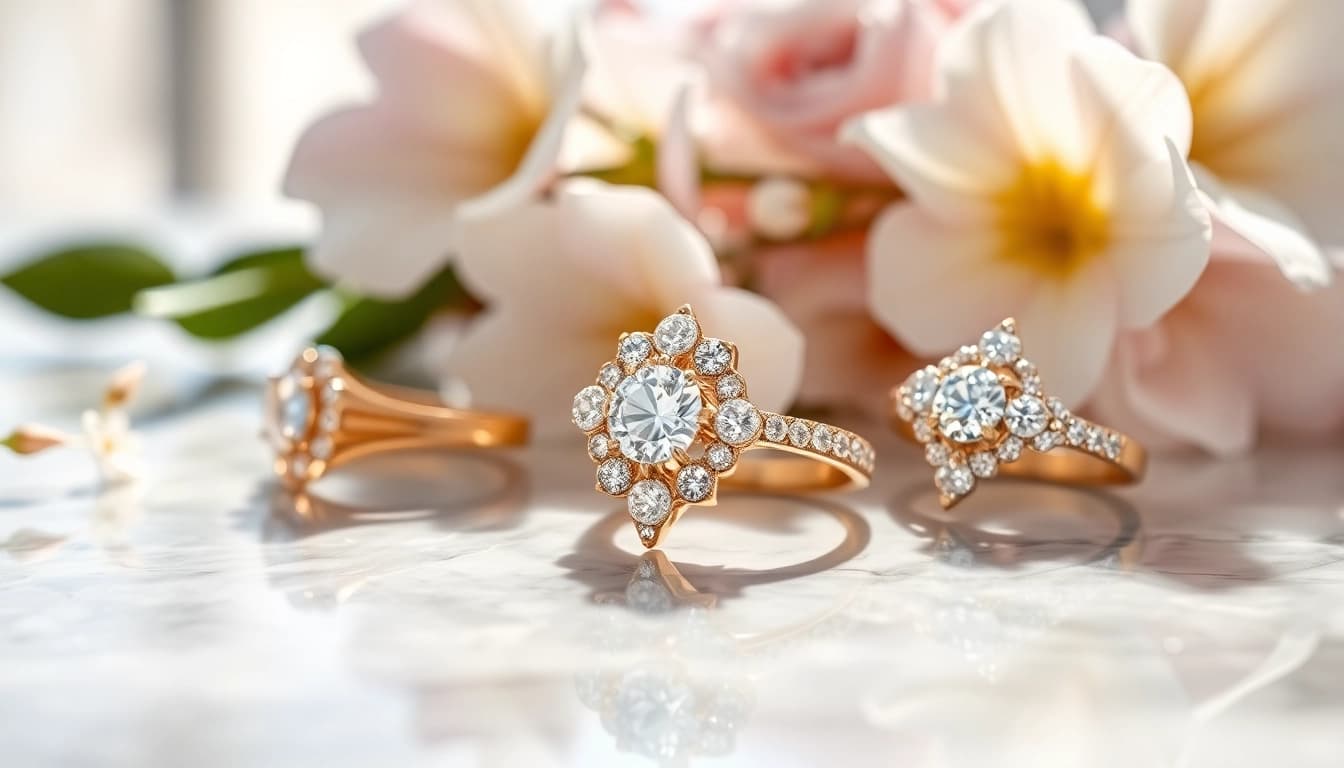 Admire exquisite luxury rings showcasing intricate designs and sparkling diamonds.