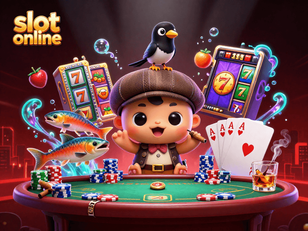 Experience thrilling slot online games with vibrant characters and action-packed casino elements.
