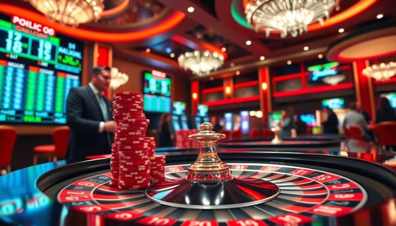 Engaging scene of reddit csgo gambling sites at a lively casino with roulette and players.