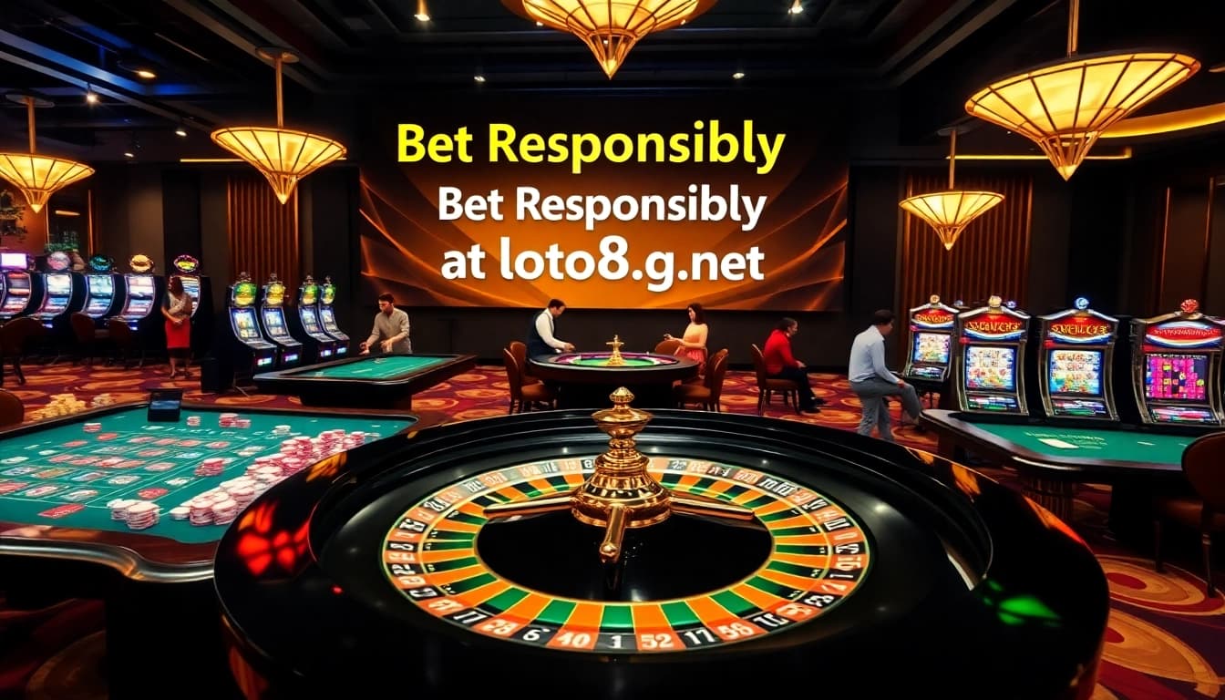 Exciting gaming action at loto188.gb.net with vibrant casino tables and roulette wheel.