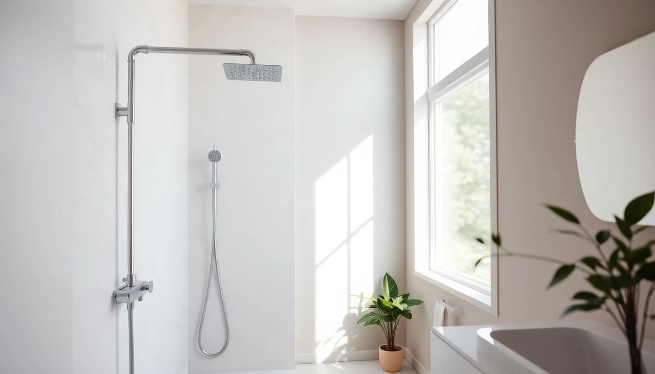 Transform your space with a sunny shower USA installation showcasing sleek bathroom aesthetics.