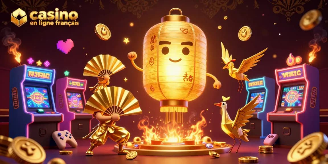 Jouez à des jeux captivants dans un casino en ligne français avec des machines à sous et des éléments dorés.