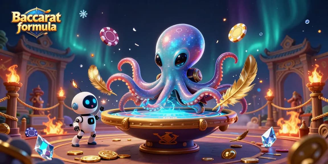Baccarat formula strategy illustrated with an alien octopus at a poker table, dynamic and engaging scene