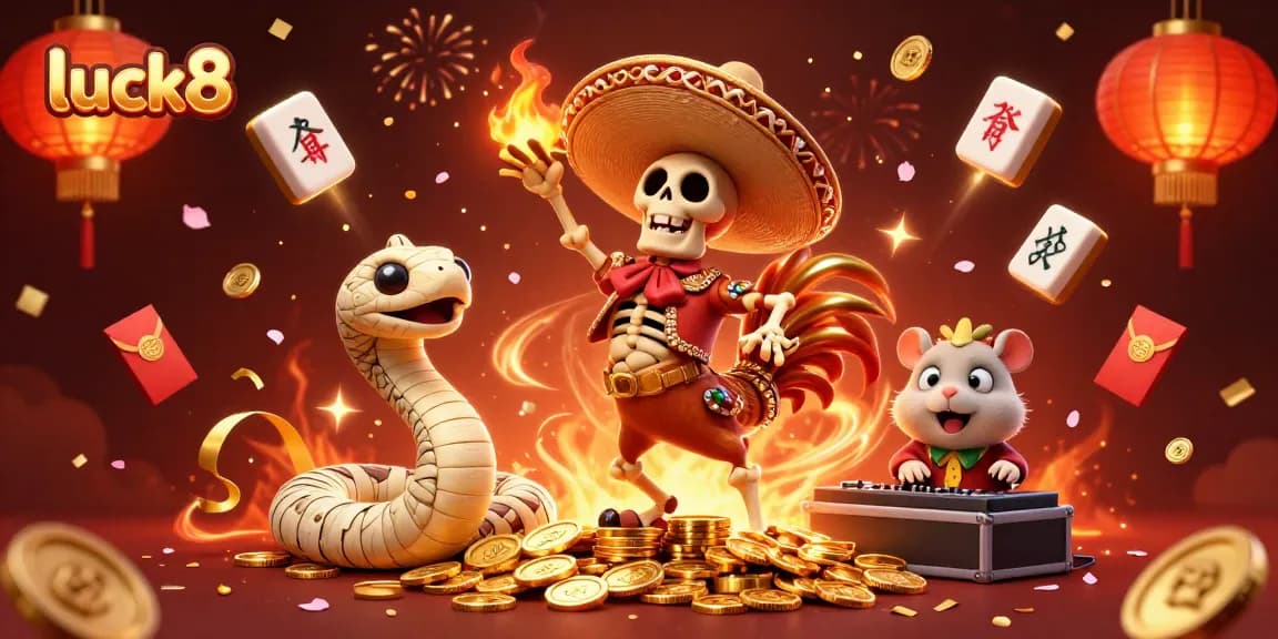 Experience the excitement of luck8 with vibrant characters celebrating in a high-energy casino scene.