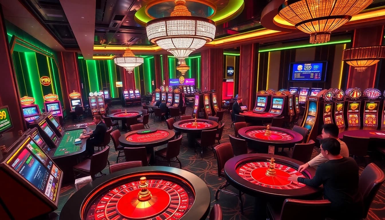 Players enjoying a thrilling moment at PS99 casino tables with poker and roulette.