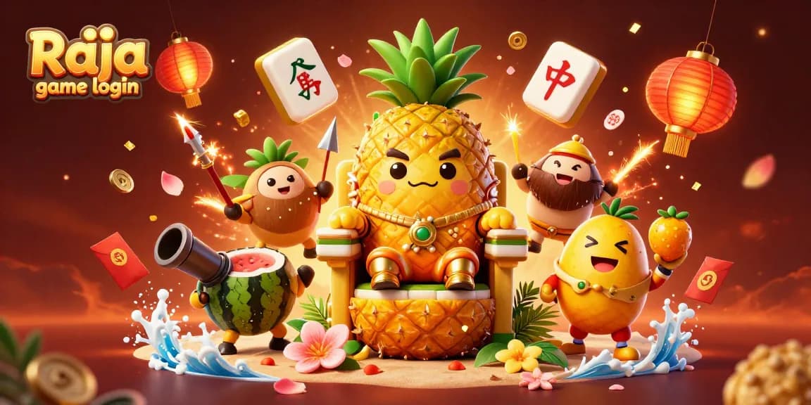 Engage in Raja game login with vibrant 3D illustration showcasing casino culture and festive elements.