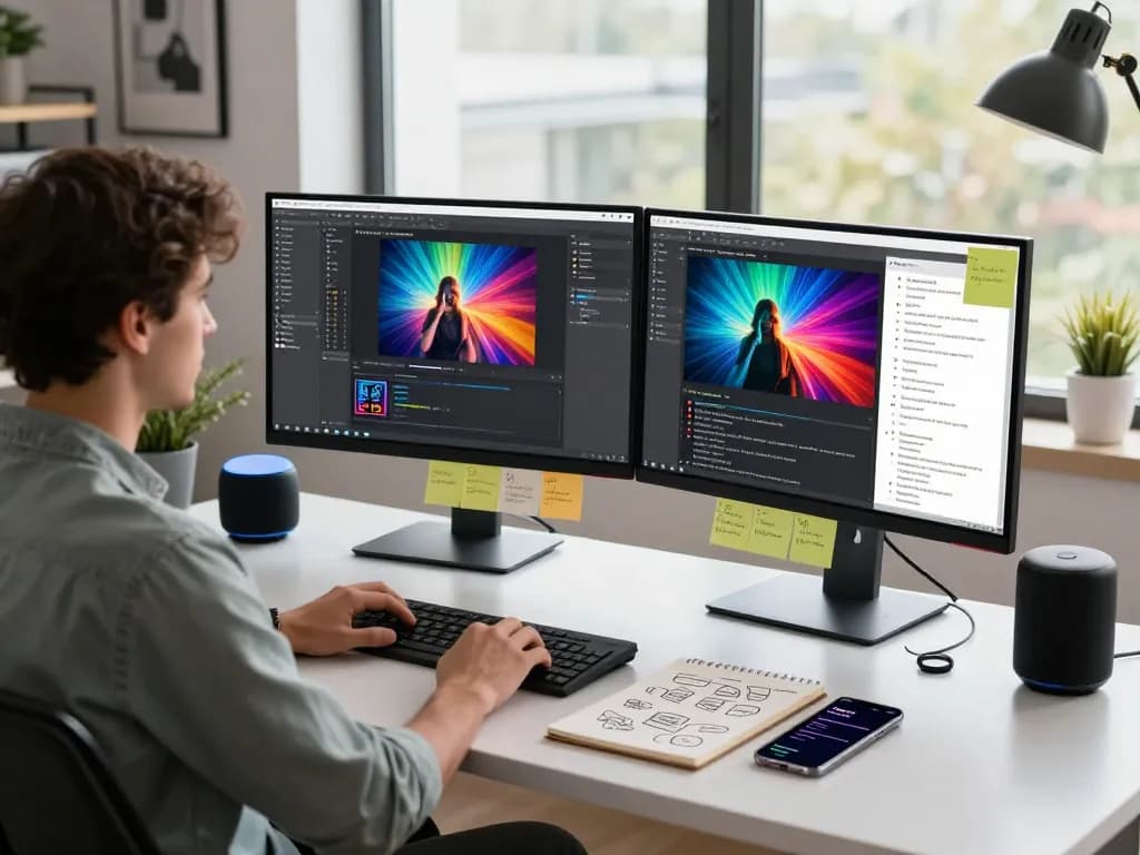 Converting images to prompts using AI technology in a modern workspace.
