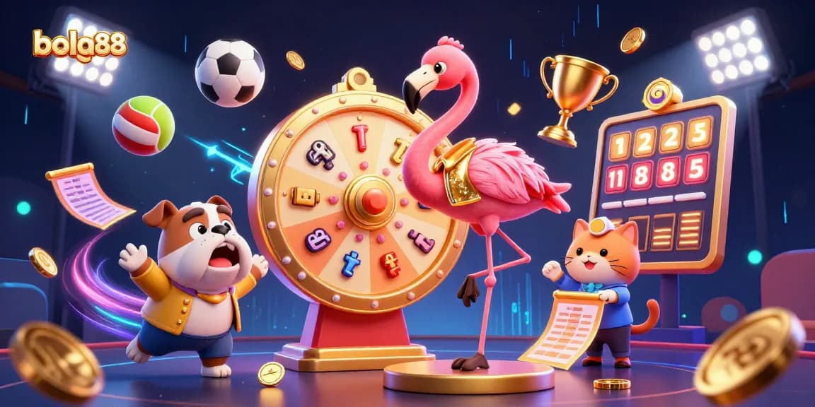 Bola88 sports betting with animated characters showcasing excitement and dynamic elements of the game.