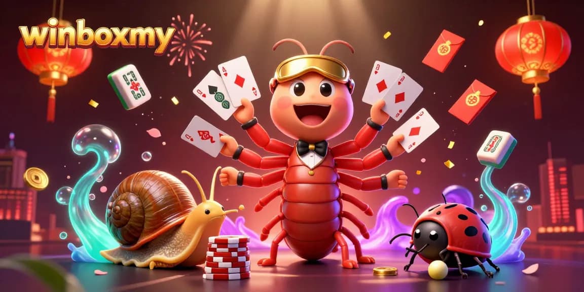 Experience the excitement at winboxmy with a vibrant casino scene featuring unique characters and dynamic elements.