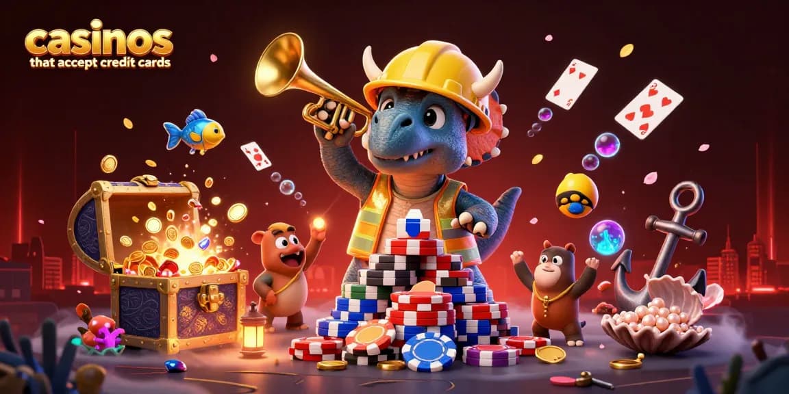 Players explore casinos that accept credit cards with vibrant gaming elements in an engaging scene.