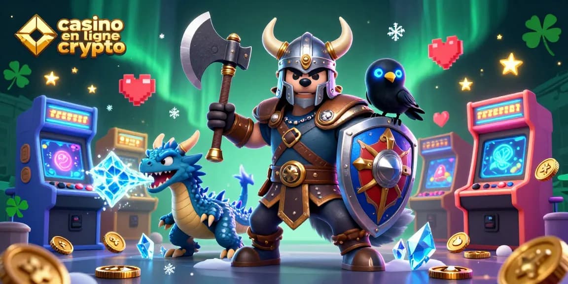 Une illustration 3D de héros au casino en ligne crypto, démontrant l'action de jeu avec des éléments vibrants.