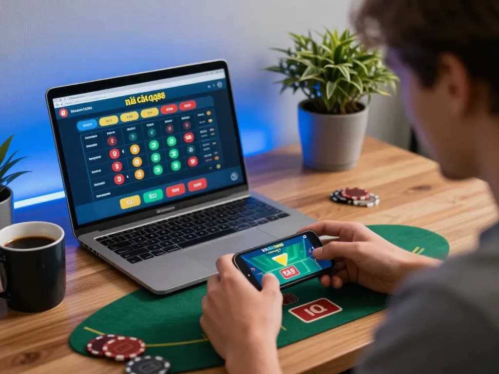 Player engaged in a live dealer game at nhà cái qq88, showcasing focused online gaming strategy.