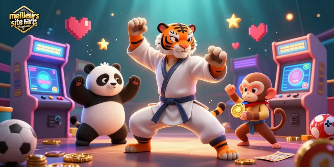 Image captivante du meilleur site de paris sportifs mettant en scène des personnages de jeu animés dans un décor dynamique.