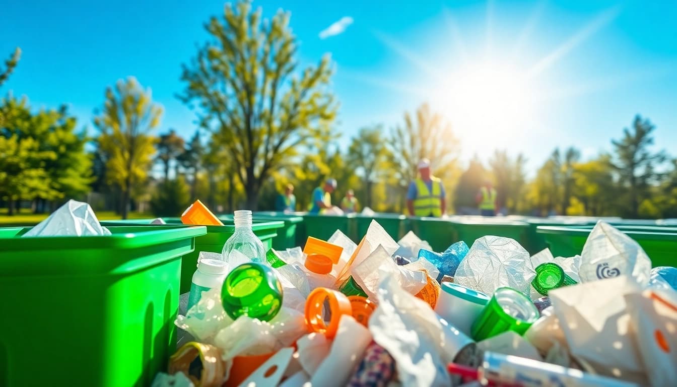 Engaging scene at Cold Lake recycling center with workers sorting recyclables in a bright environment.