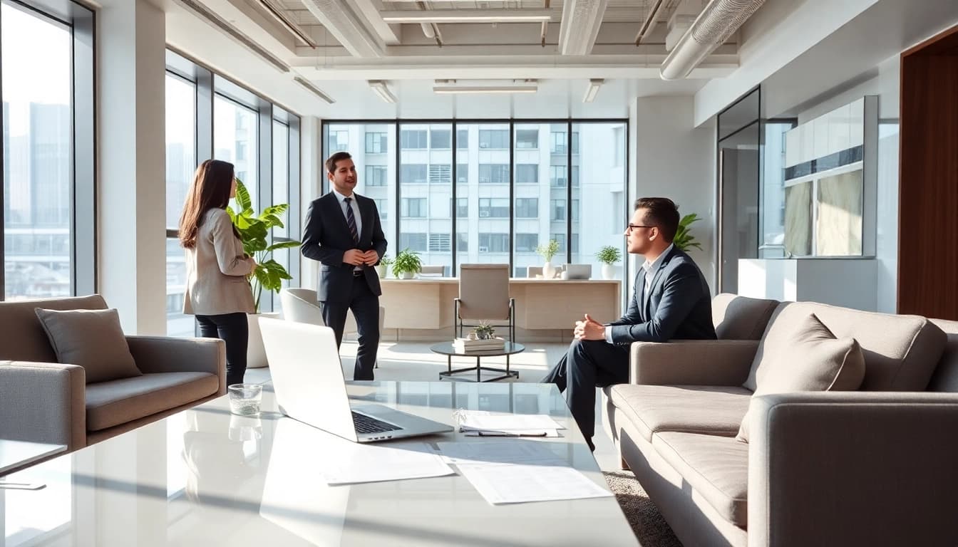 Agents collaborating on Real Estate Finance strategies in a modern office environment.