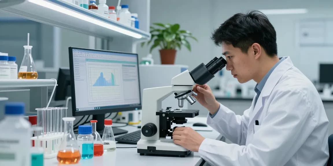 Researcher analyzing Swiss Chems labs peptides in a bright laboratory