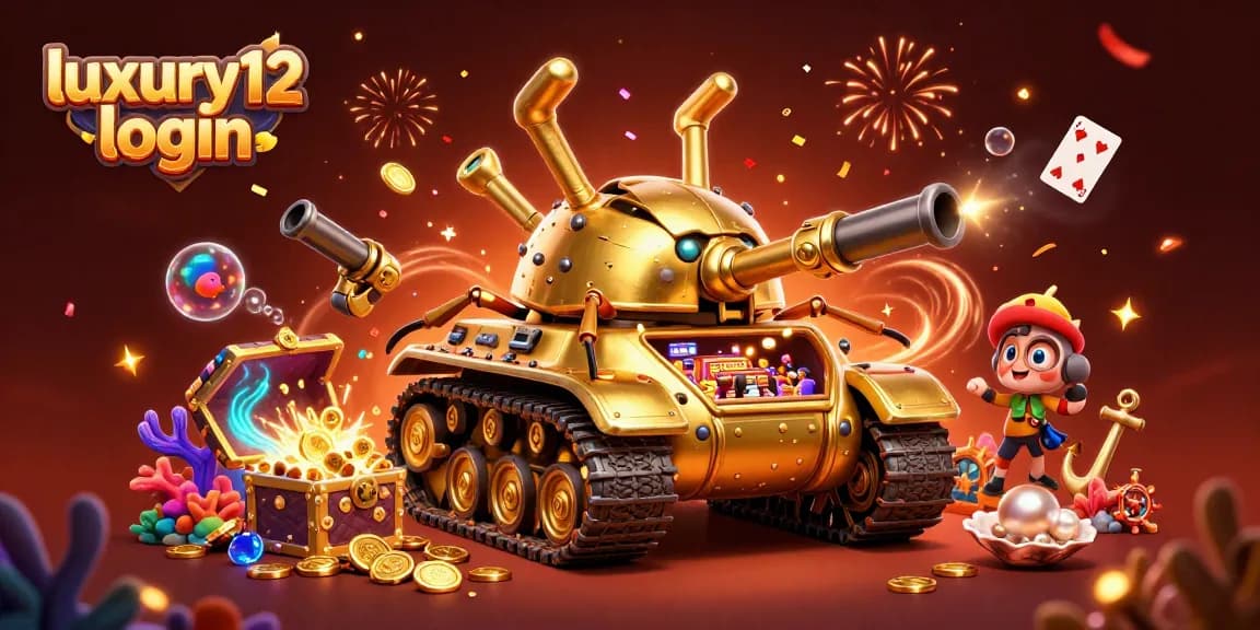 Play and enjoy exciting games at luxury12 login with a dynamic casino illustration filled with gold and confetti.
