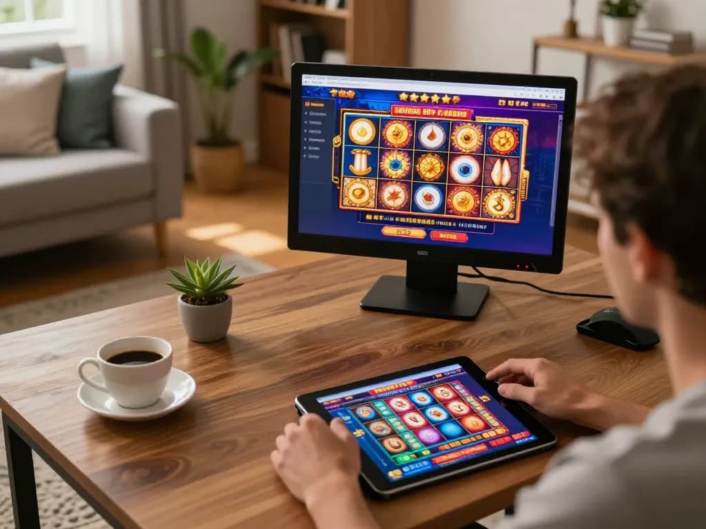 A player enjoys a thrilling gaming session at casino senza registrazione on a cozy tablet setup