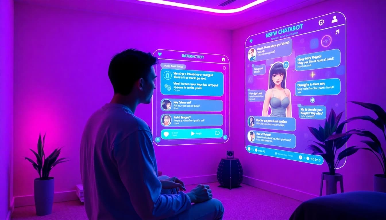 Explore engaging NSFW AI chatbot interactions in a futuristic digital setting.