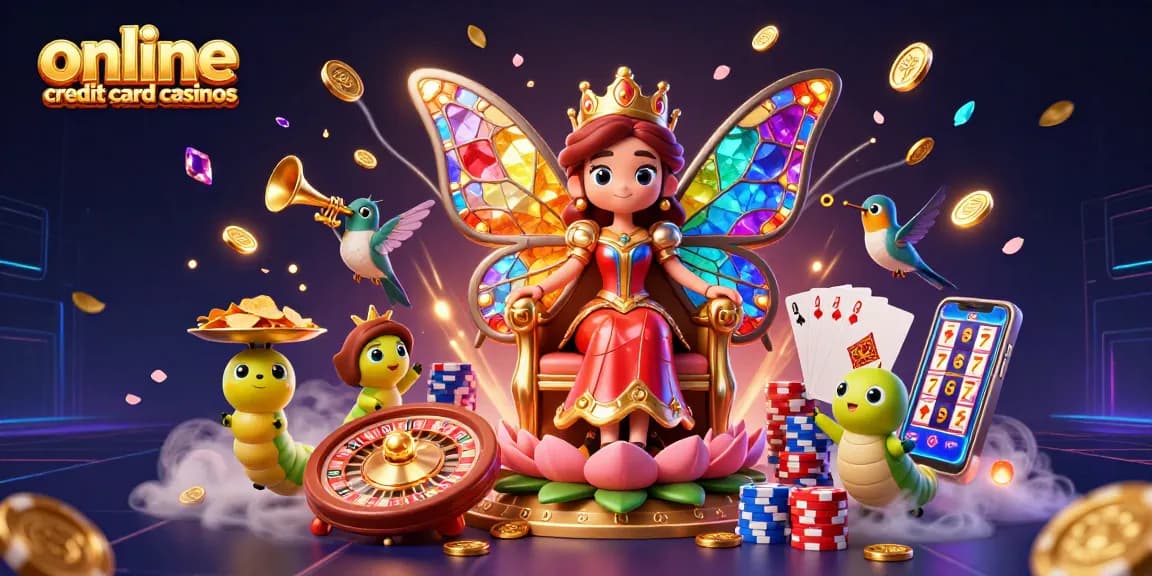 Experience excitement with online credit card casinos featuring dynamic characters and casino elements.