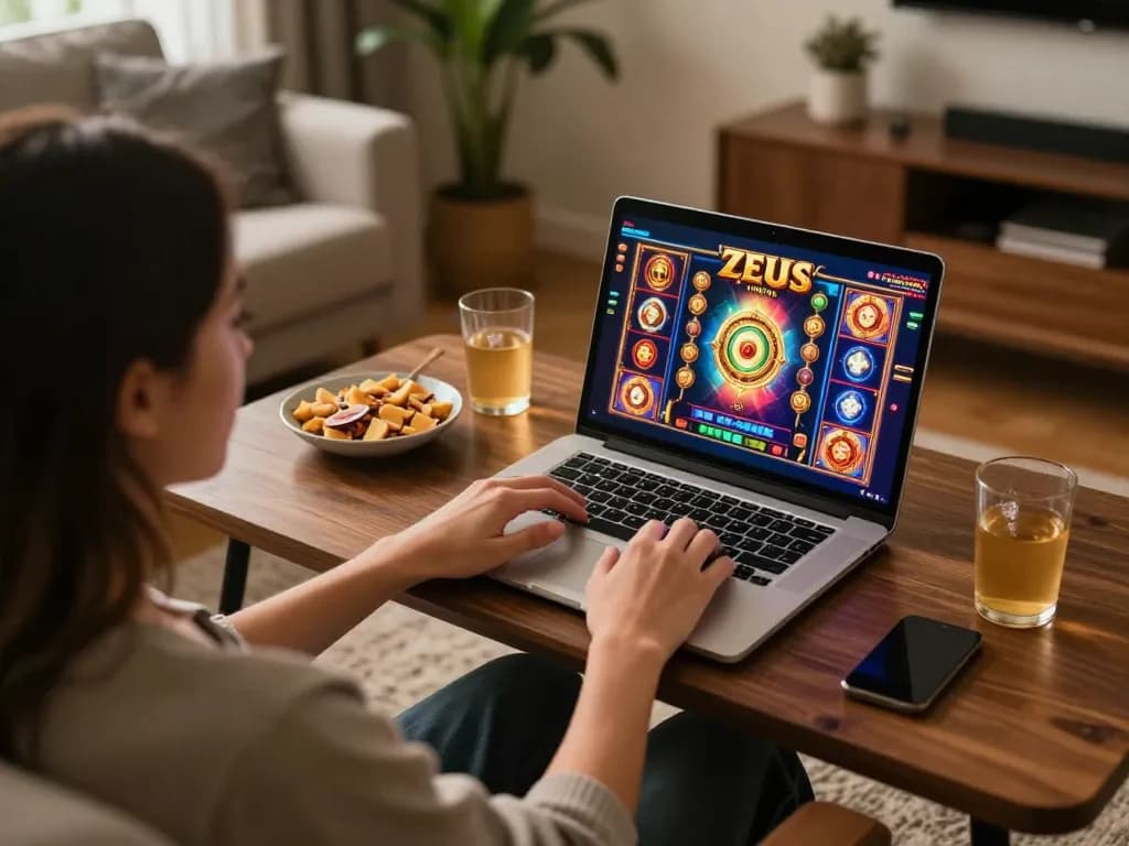 Berkaitan dengan permainan slot zeus yang menarik di laptop dalam suasana rumah yang nyaman, menyoroti permainan online yang strategis.