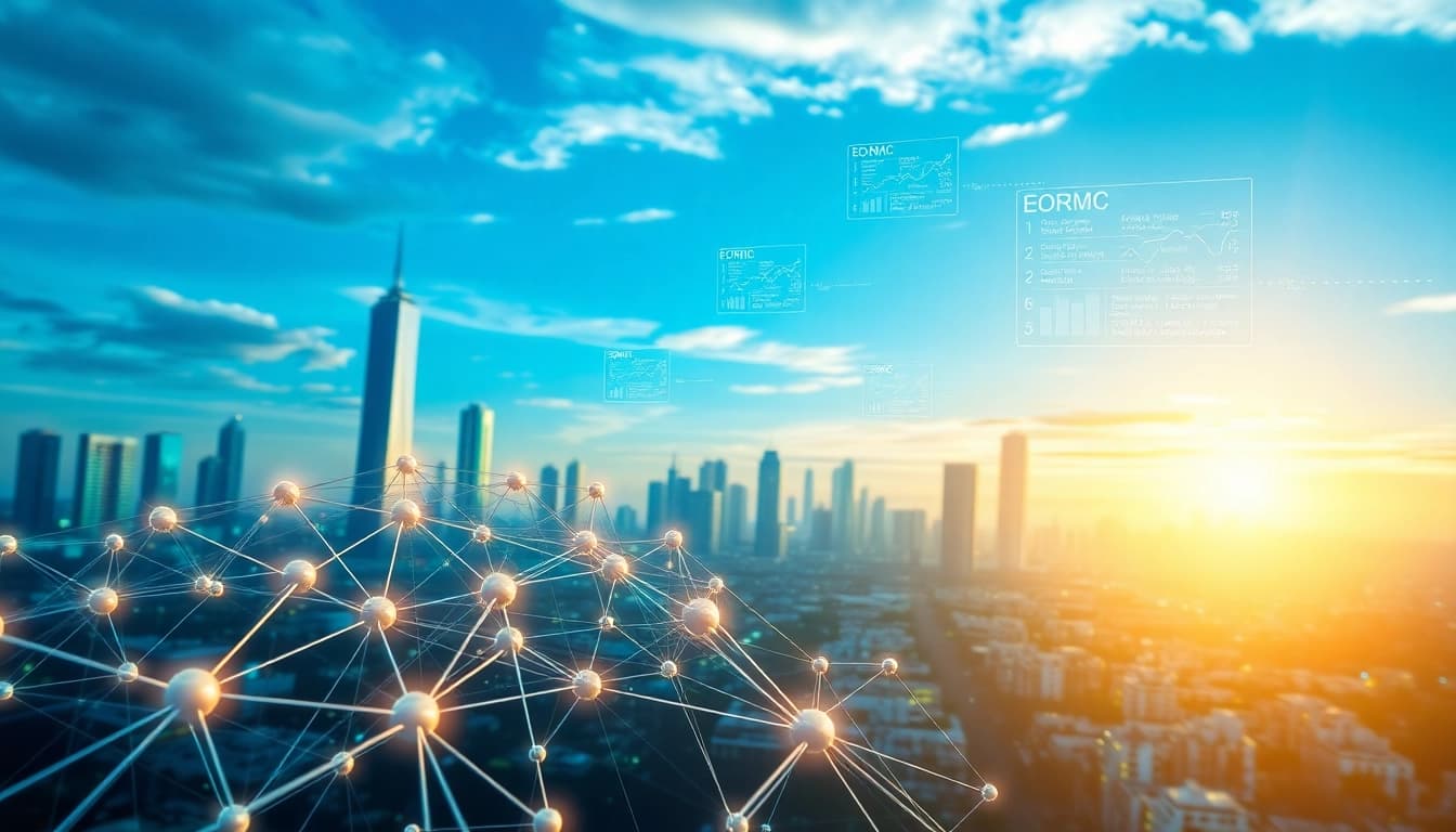 Visual representation of EORMC blockchain technology showcasing interconnected networks and digital innovation.
