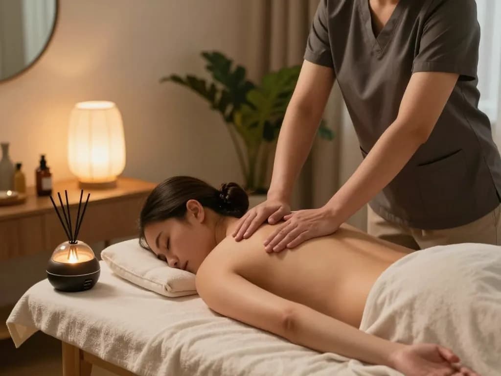 구로출장안마 마사지 치료가 평온한 분위기의 집에서 진행되는 모습