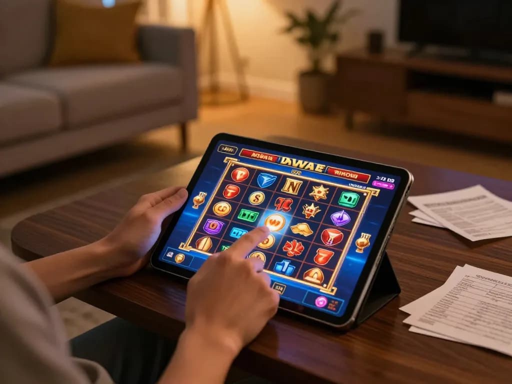 Engaged player exploring exciting games on 77789vip online casino app in a cozy setting.