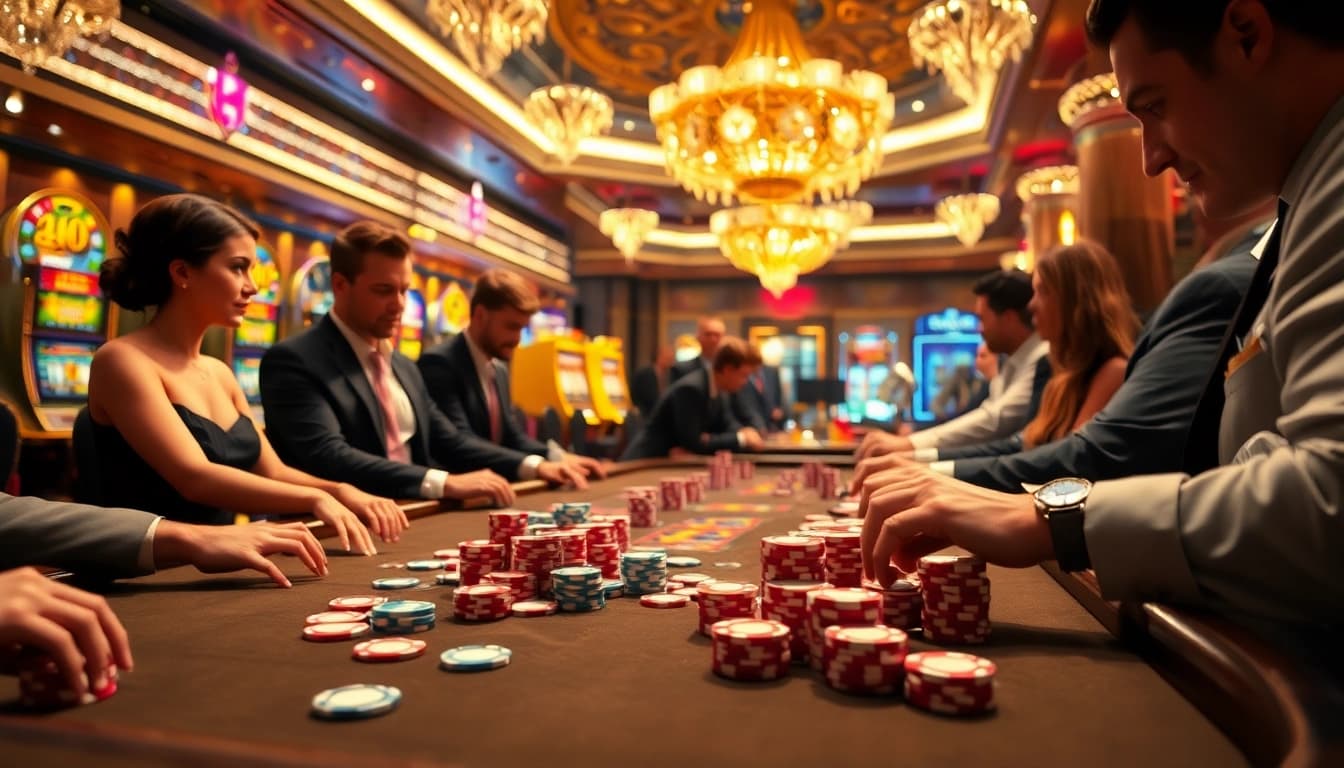 Entdecken Sie den casino bonus ohne einzahlung neu in einer eleganten Casino-Umgebung mit Spielern und Spieltischen.