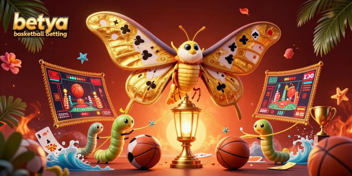 Engage in betya basketball betting with a vibrant, detailed illustration featuring sports themes and casino elements.