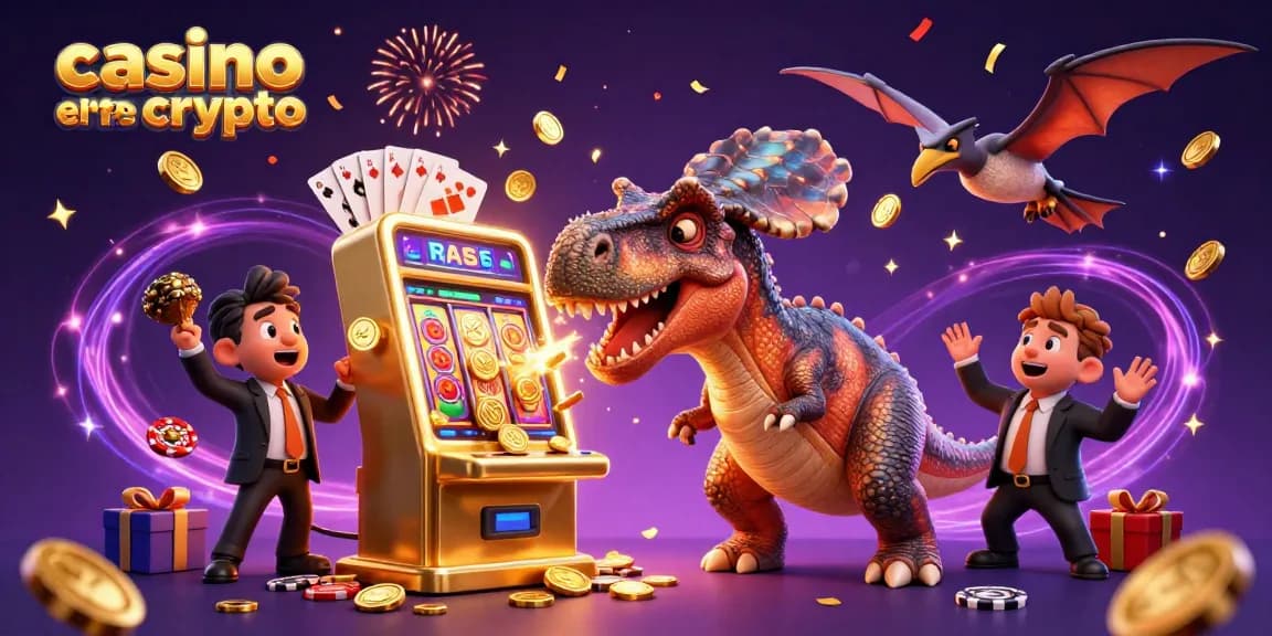 Illustration dynamique sur le casino en ligne crypto avec un pachycéphalosaurus et une machine à sous