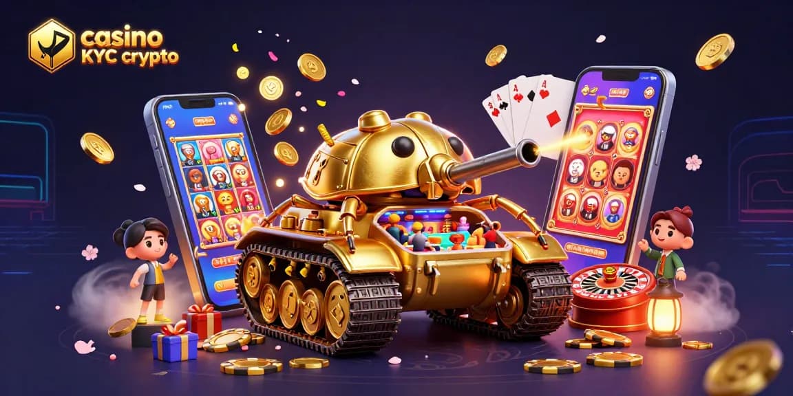 Profitez d'un casino sans KYC crypto avec un tank doré, un casino miniatures et des jeux captivants.