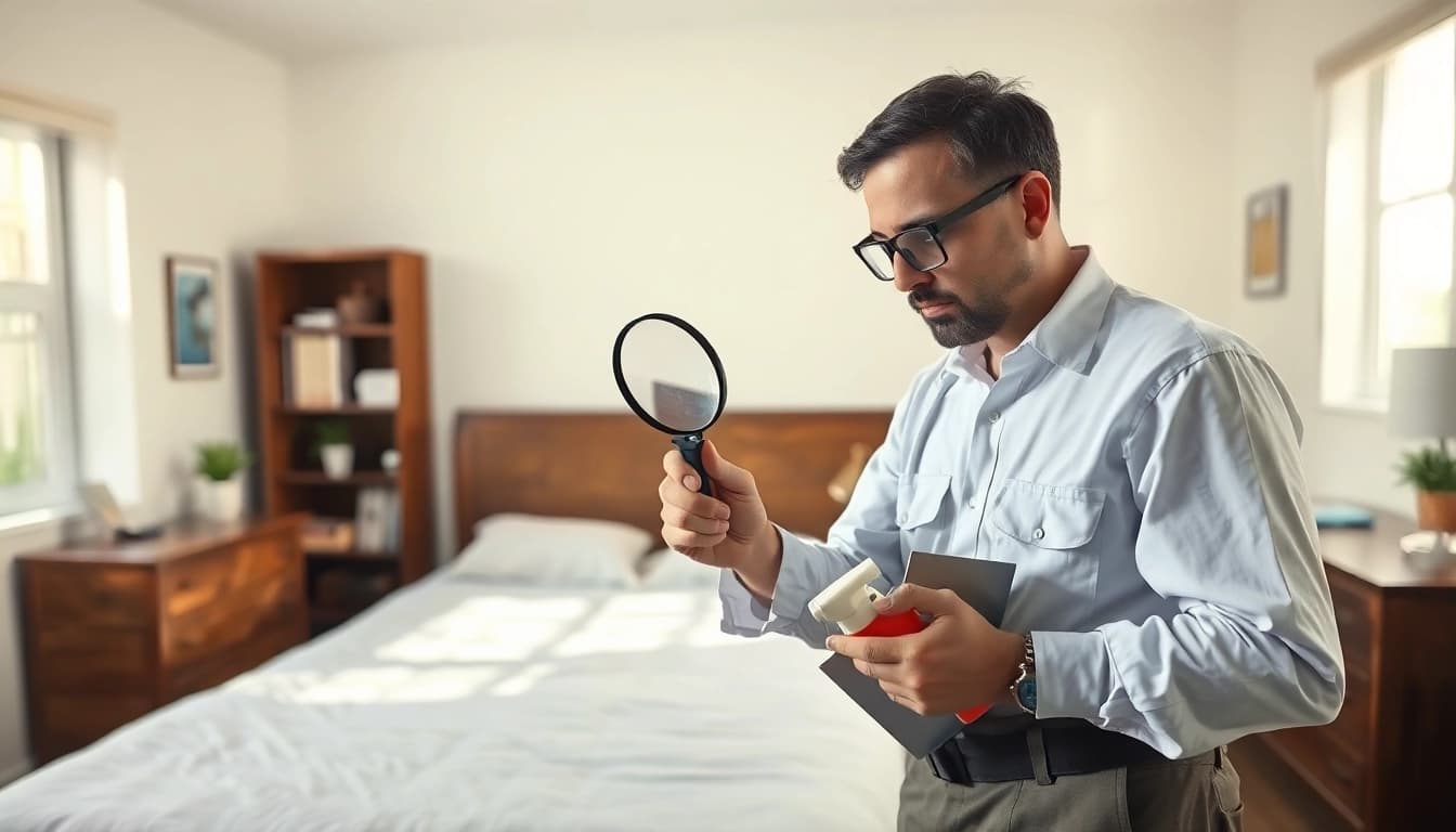 Engaging visual of affordable bed bug control methods performed by a professional technician.
