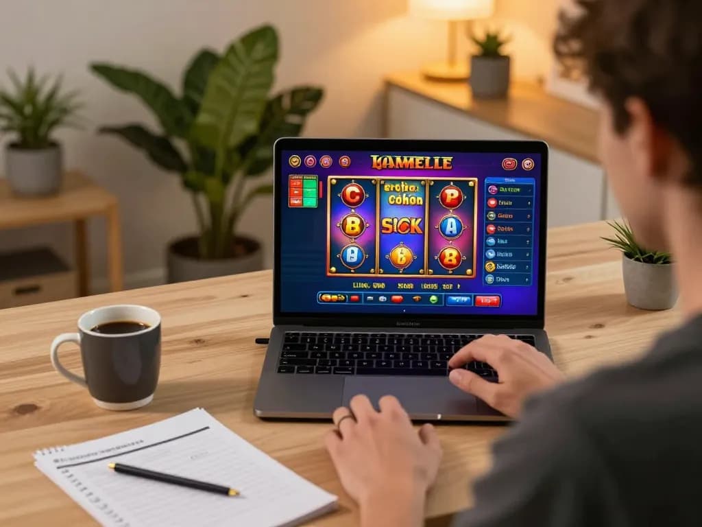 Playing at casino online stranieri sicuri on a laptop, showcasing interactive gaming.