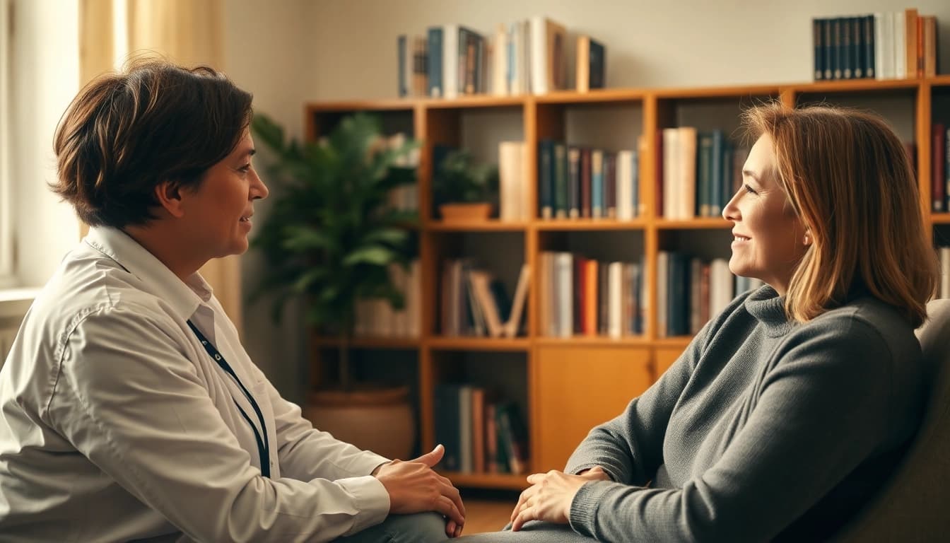 Understanding depression symptoms during therapy session in a serene office.