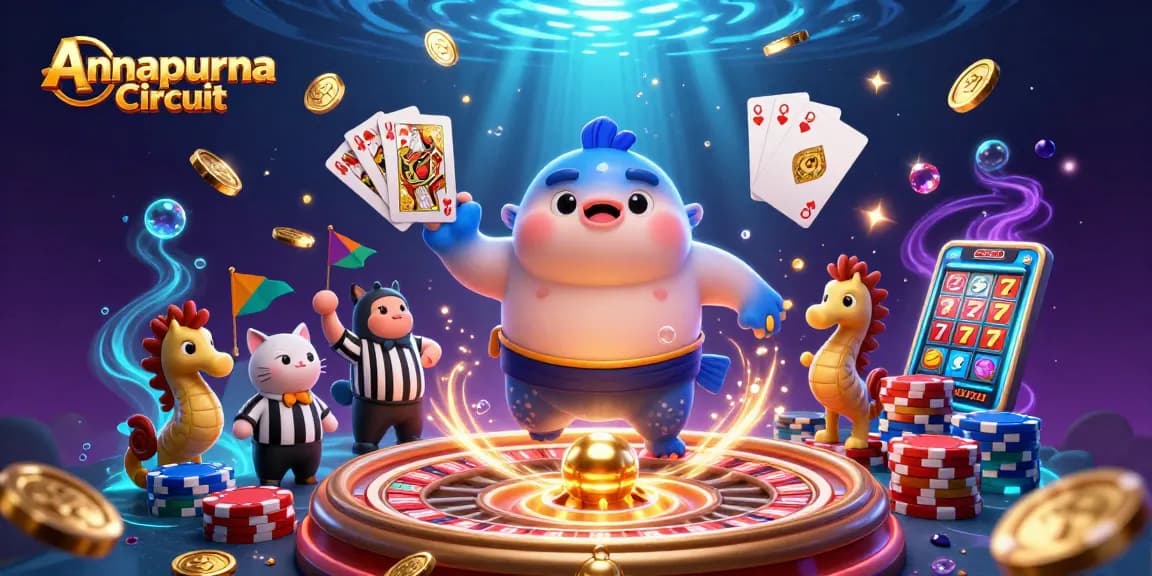 Annapurna Circuit showcases an underwater casino scene featuring a fugu champion and lively game elements, generating a thrilling atmosphere.