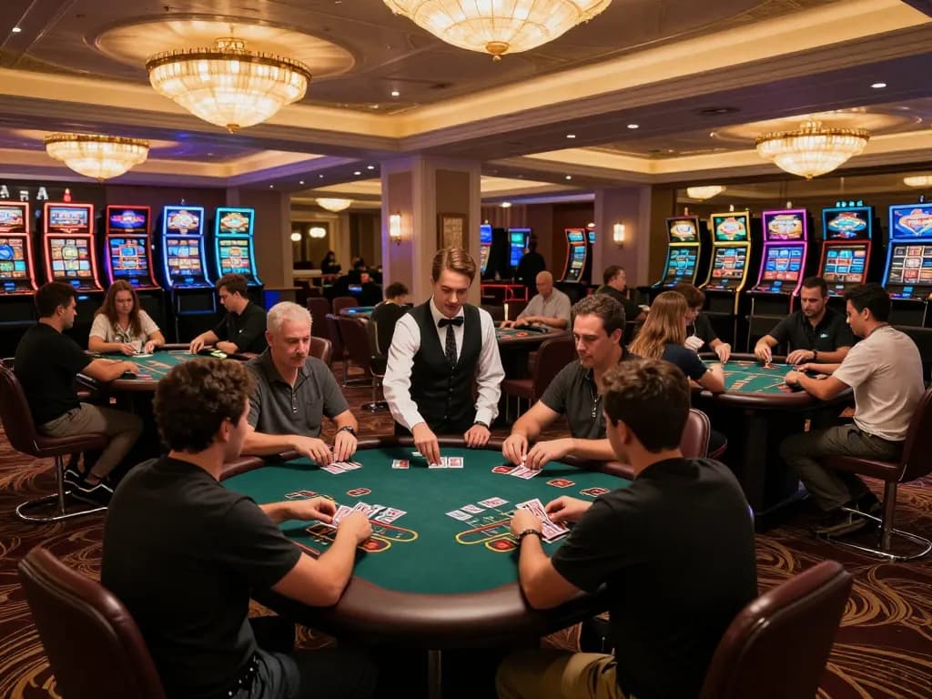 Engaged players at the best widget store blackjack tables strategizing their winning bets.