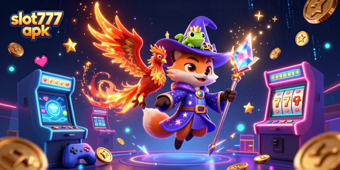Engage with slot777 apk in a vibrant casino scene featuring animated characters and dynamic gaming elements.
