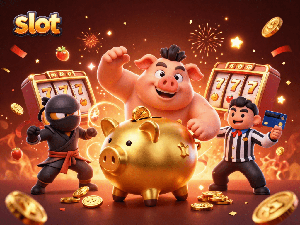 Experience the thrill of slot action with a dynamic casino scene featuring vibrant characters and game elements.