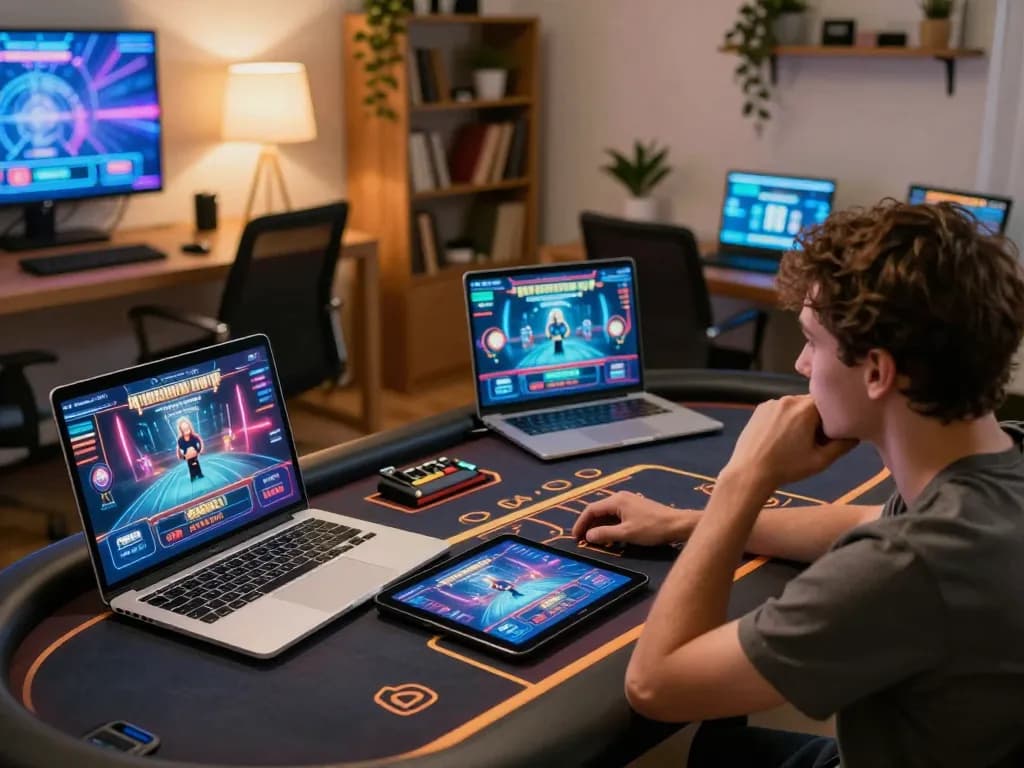 Engaging gameplay at home with casino italiani non aams displayed on laptop screens, emphasizing player strategy and relaxation.