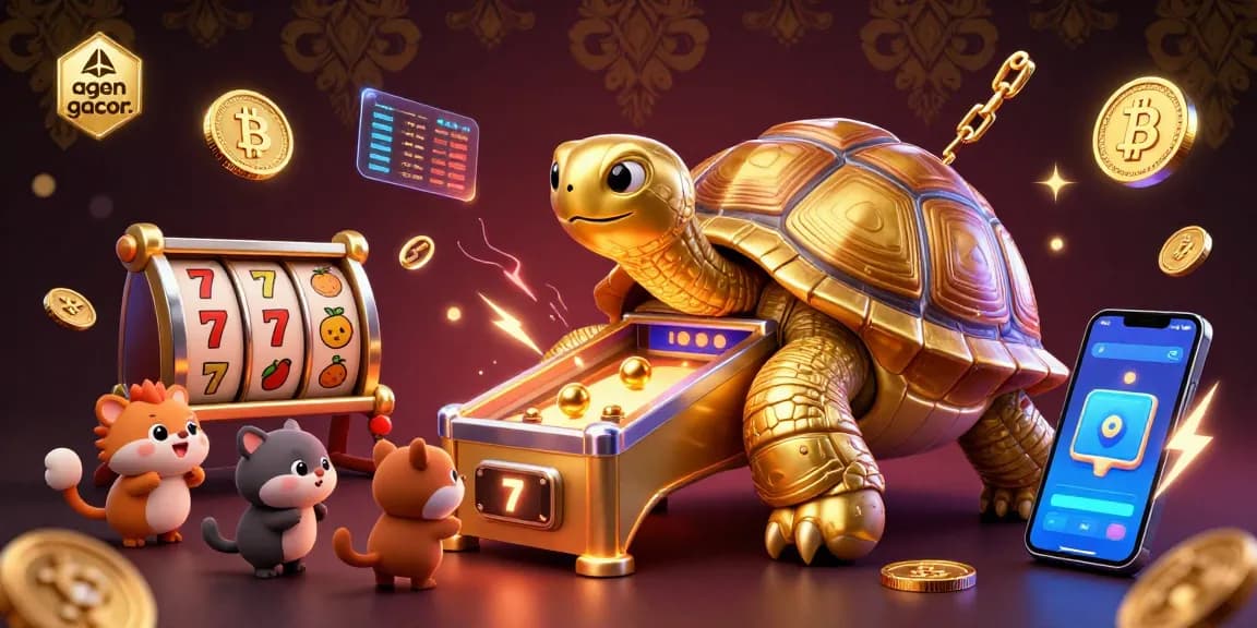 Agen gacor unleashing excitement as animals play at the colossal tortoise pinball machine, capturing slot game thrills.