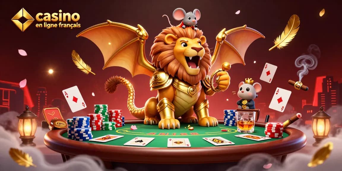 Illustration 3D d'une chimère en armure dorée, emblématique des jeux de casino en ligne francais.